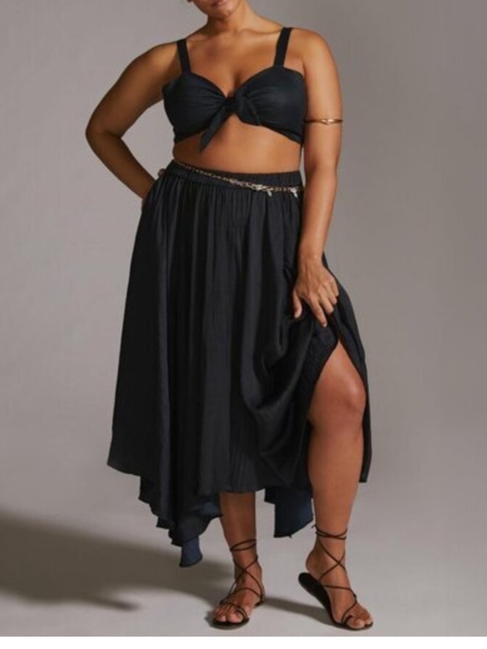 Anthropologie Maeve Black Linen Tie Front Bra Top